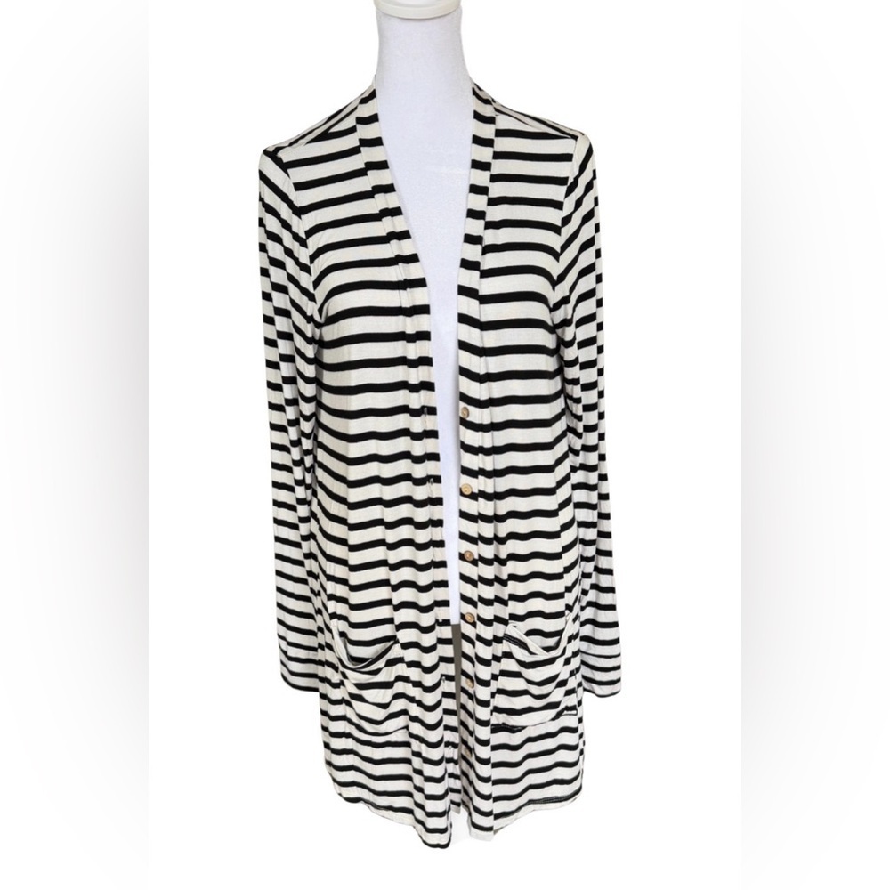 Agnes & Dora Black and White Striped Cardigan